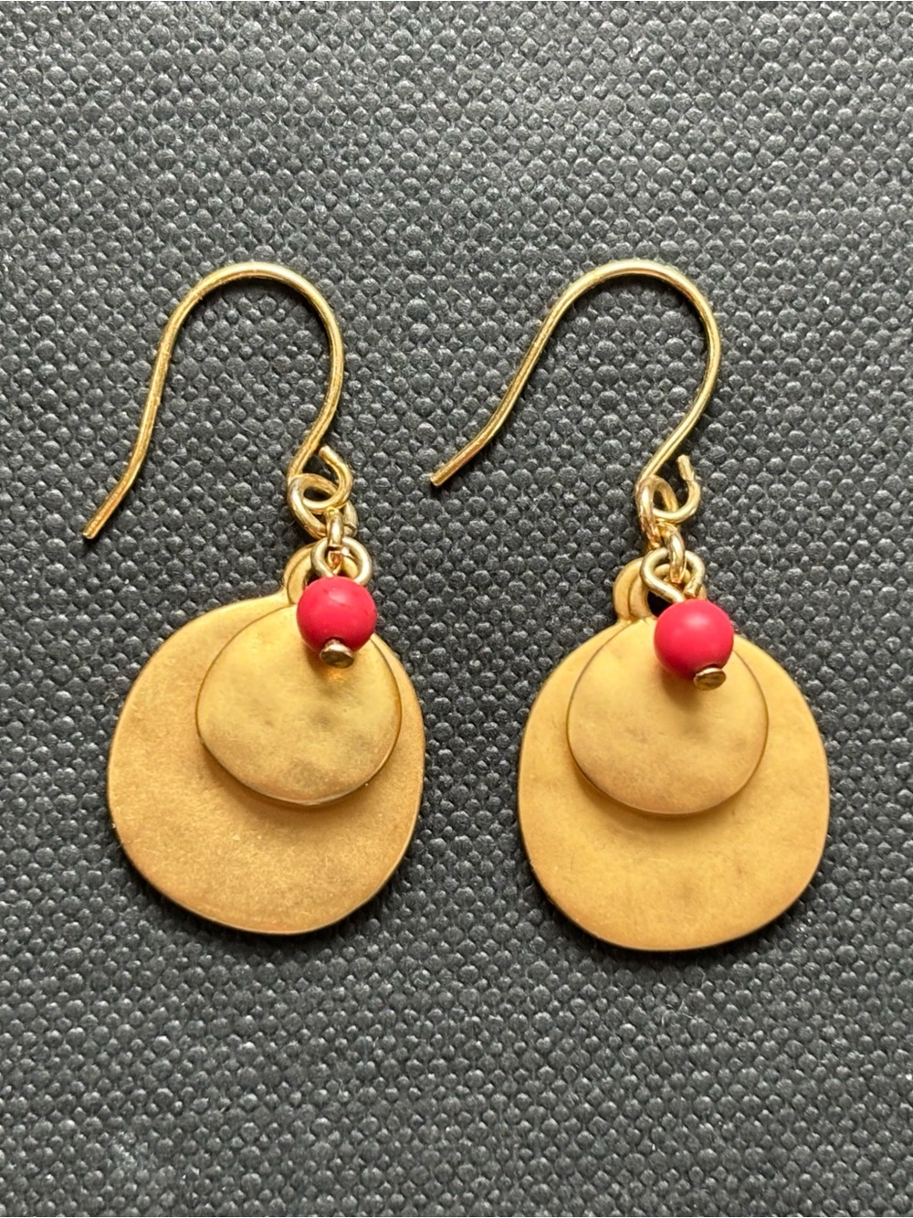 Gold Layered Disc Earrings with Coral Accent